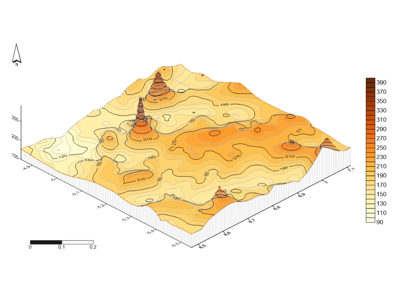 Modèle numérique d'altitude en 3D de la ville de Yamoussoukro